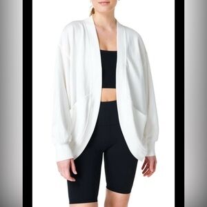Sweaty Betty White Open-Front Cora Organic Cotton Cardigan in Lily White